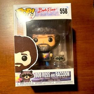 Bob Ross and raccoon Funko Pop